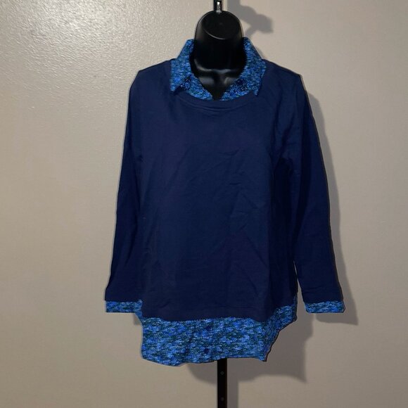 A453601** Isaac Mizrahi Live! French Terry & Woven Layered Top - Picture 1 of 3